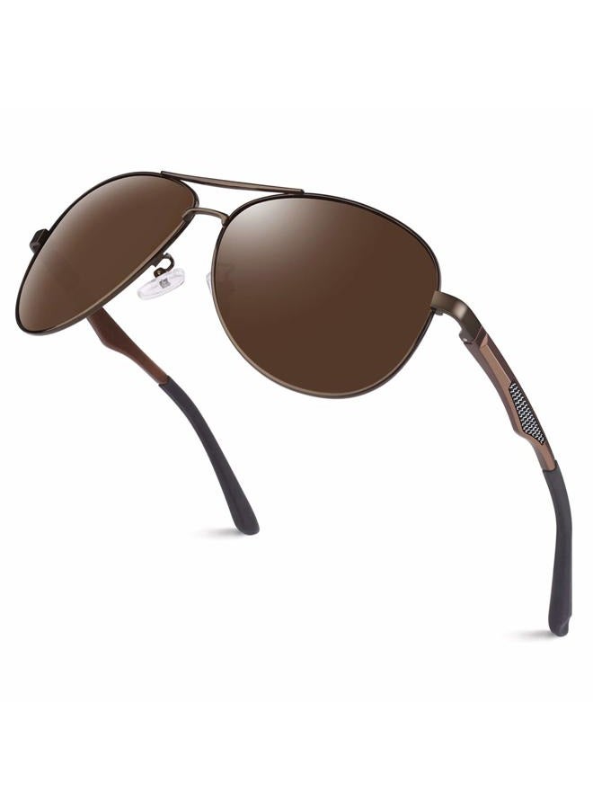 GQUEEN Classic Military Style Pilot Polarized Sunglasses Spring Hinges Al-Mg for mens womens MOS1, A Brown Frame/Brown Lens - Image 1