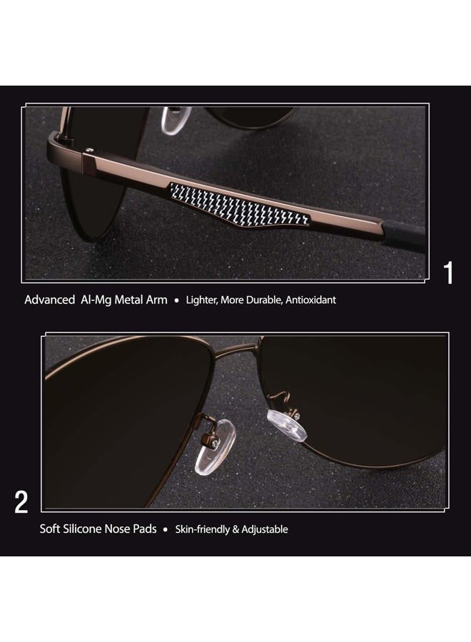 GQUEEN Classic Military Style Pilot Polarized Sunglasses Spring Hinges Al-Mg for mens womens MOS1, A Brown Frame/Brown Lens - Image 3
