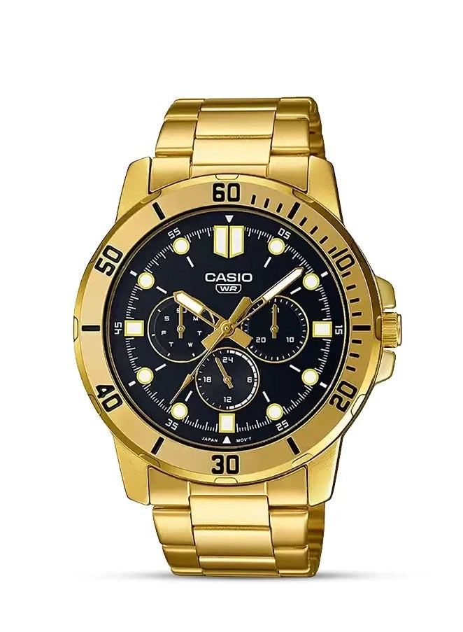 Casio Men's Watch - MTP-VD300G-1EUDF Black Dial, Gold Band - Image 1
