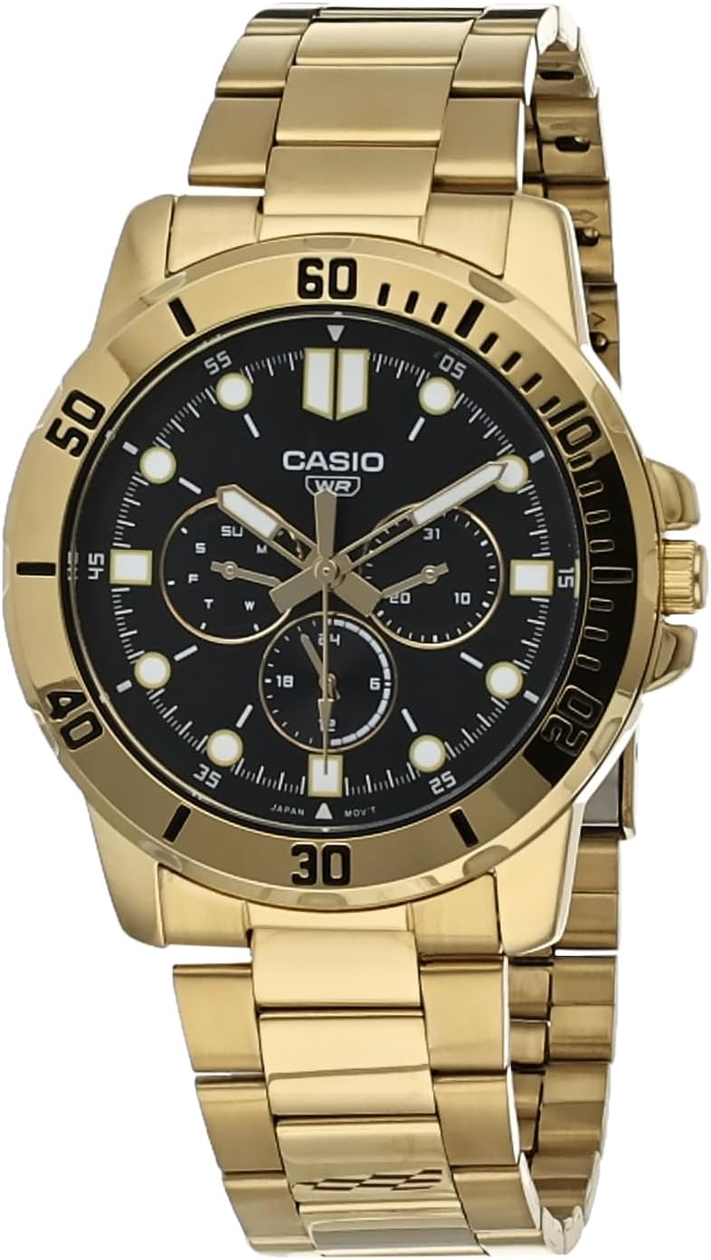 Casio Men's Watch - MTP-VD300G-1EUDF Black Dial, Gold Band - Image 2