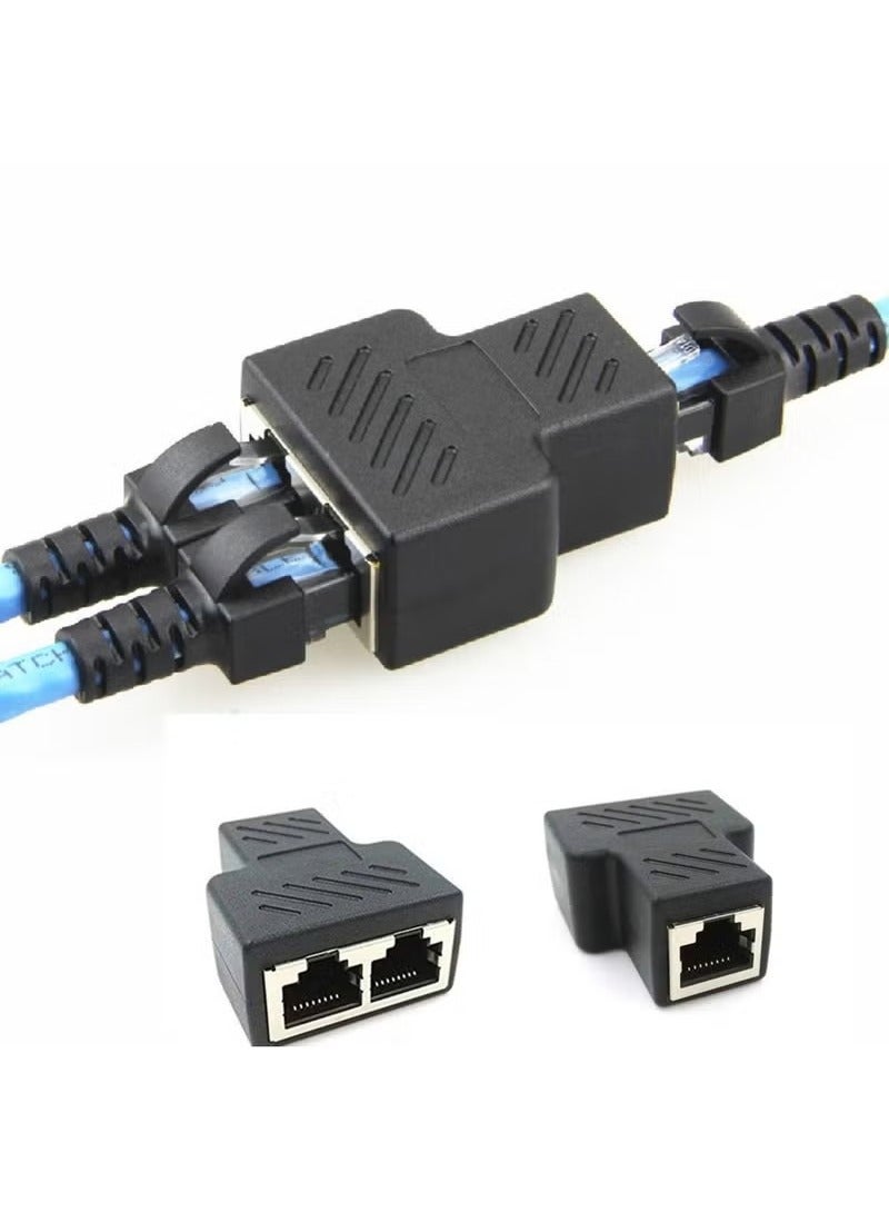 2-Pieces RJ45 Splitter Adapter ,1 to 2 Port Female Socket Adapter Interface Ethernet Cable - Image 1