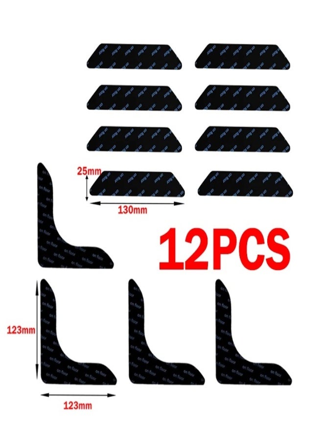 ارواق ملصقات سجاد غير قابلة للانزلاق قابلة لإعادة الاستخدام وقابلة للغسل ومضادة للتجعد وملصقات ثابتة وسجادة أرضية وشريط لاصق ووسادة زاوية (12 قطعة) - Image 1