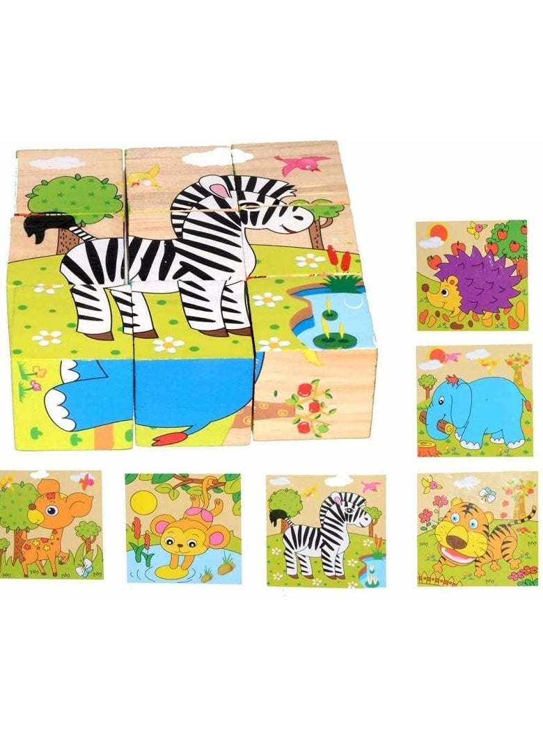 Generic Tiny Souls 9Pcs Wooden 6 Sides Jigsaw 3D Early Educational Puzzle Toy for Kids/Baby Six-Sided Painting - Forest Section  - Image 4