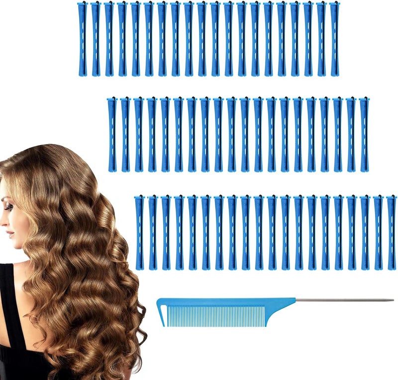 DBOO 60 pcs Small Perm Rods 035 Inch with Tail Comb NonSlip Plastic Hair Curlers Rollers for Long Short Hair No Heat TravelFriendly Perm Kit for HomeSalon Use Blue