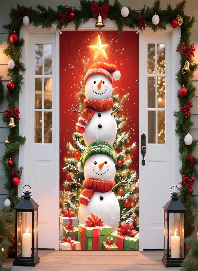 BVBOX Christmas Door Cover Banner, 6 x 3 ft Christmas Decorations Flag Photography Background for for Winter Party Decorations Supplies (Snowman-1, 70.8 x 35.4 Inch) - Image 2