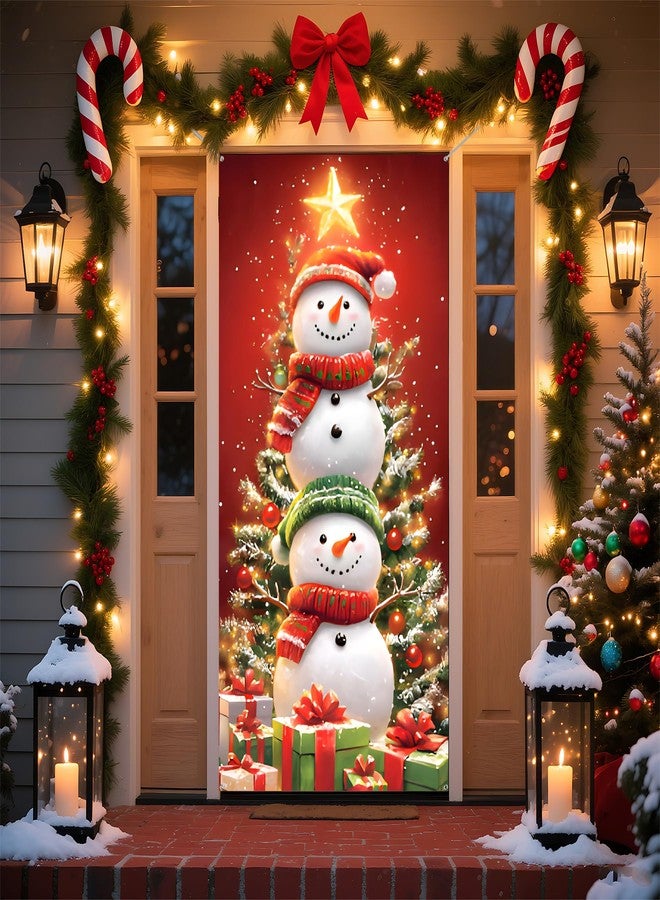 BVBOX Christmas Door Cover Banner, 6 x 3 ft Christmas Decorations Flag Photography Background for for Winter Party Decorations Supplies (Snowman-1, 70.8 x 35.4 Inch) - Image 1