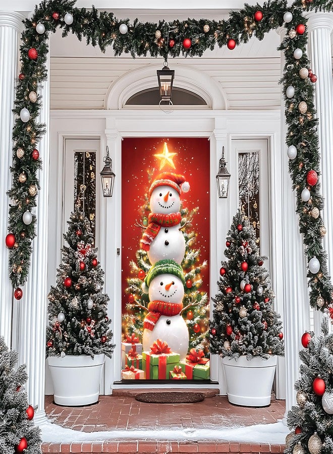 BVBOX Christmas Door Cover Banner, 6 x 3 ft Christmas Decorations Flag Photography Background for for Winter Party Decorations Supplies (Snowman-1, 70.8 x 35.4 Inch) - Image 5