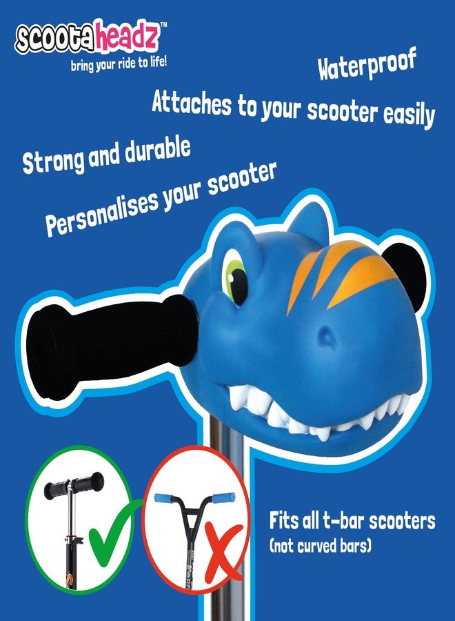 Scootaheadz Dinosaur Scooter Accessories - Personalize Your Boys Ride - Dino Scooter Head for Kids - Toys for Boys Ages 3 and Up - Timmy T-Rex in Blue and Orange - Image 1