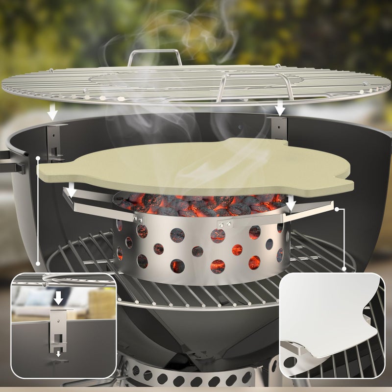 Skyflame Charcoal Heat Controller for 22â€/26â€ Kettle Grills, Stainless Steel BBQ Smoking Gilling Kit with Ceramic Heat Deflector Plate - U.S. Design Patent, Turns Your Charcoal Grill Into a Smoker - Image 3