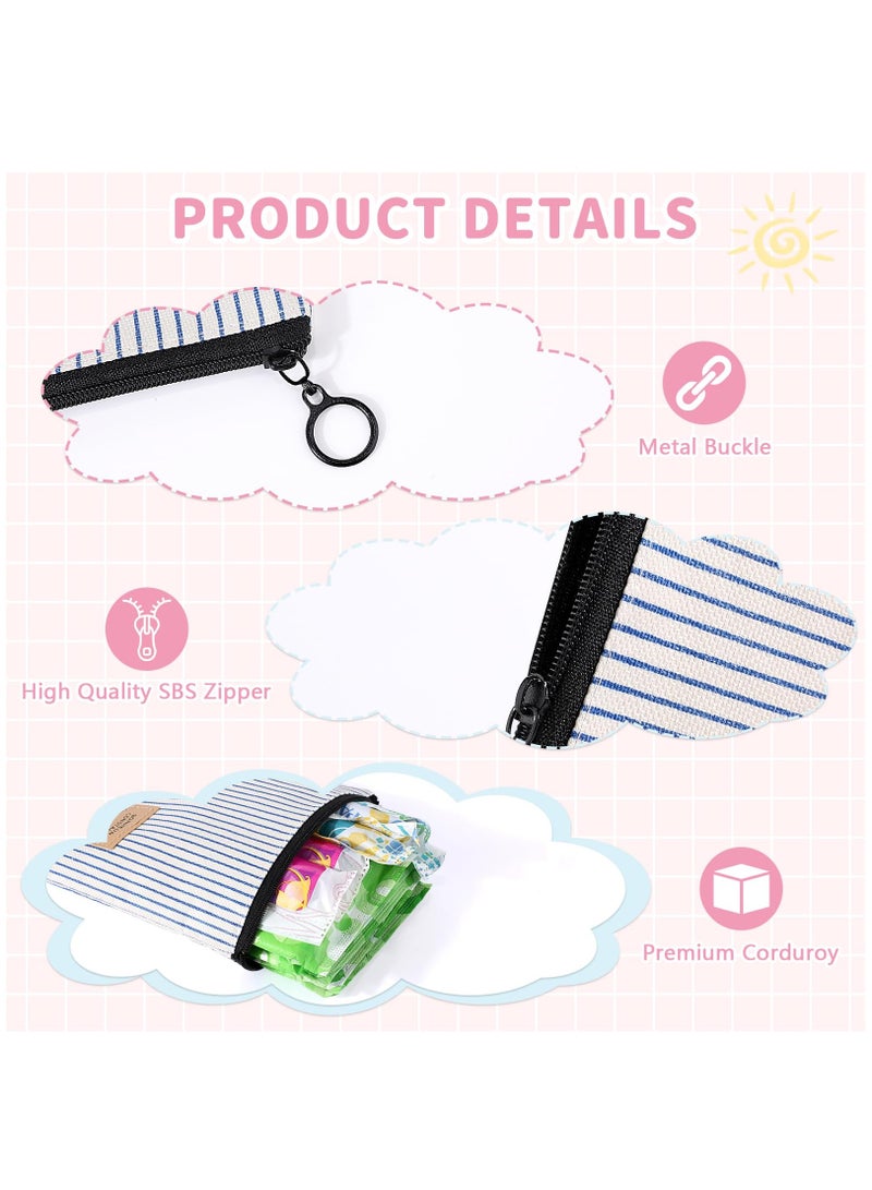 Zikra 4 Pcs Sanitary Napkin Storage Bag, Portable Period Bag with Zipper, Tampon Holder for Purse Menstrual Pad Bag Pouch for Feminine Products for Teen Girls Women Ladies Daily Use (Blue & Red Stripes) - Image 3