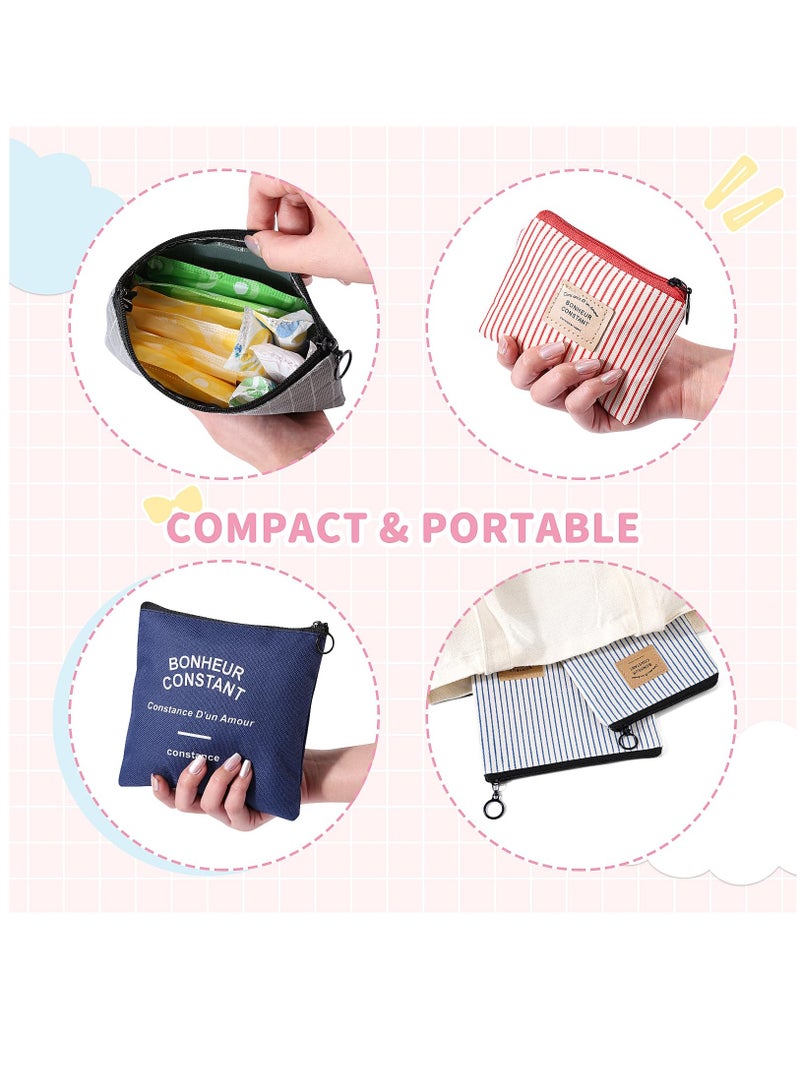 Zikra 4 Pcs Sanitary Napkin Storage Bag, Portable Period Bag with Zipper, Tampon Holder for Purse Menstrual Pad Bag Pouch for Feminine Products for Teen Girls Women Ladies Daily Use (Blue & Red Stripes) - Image 5