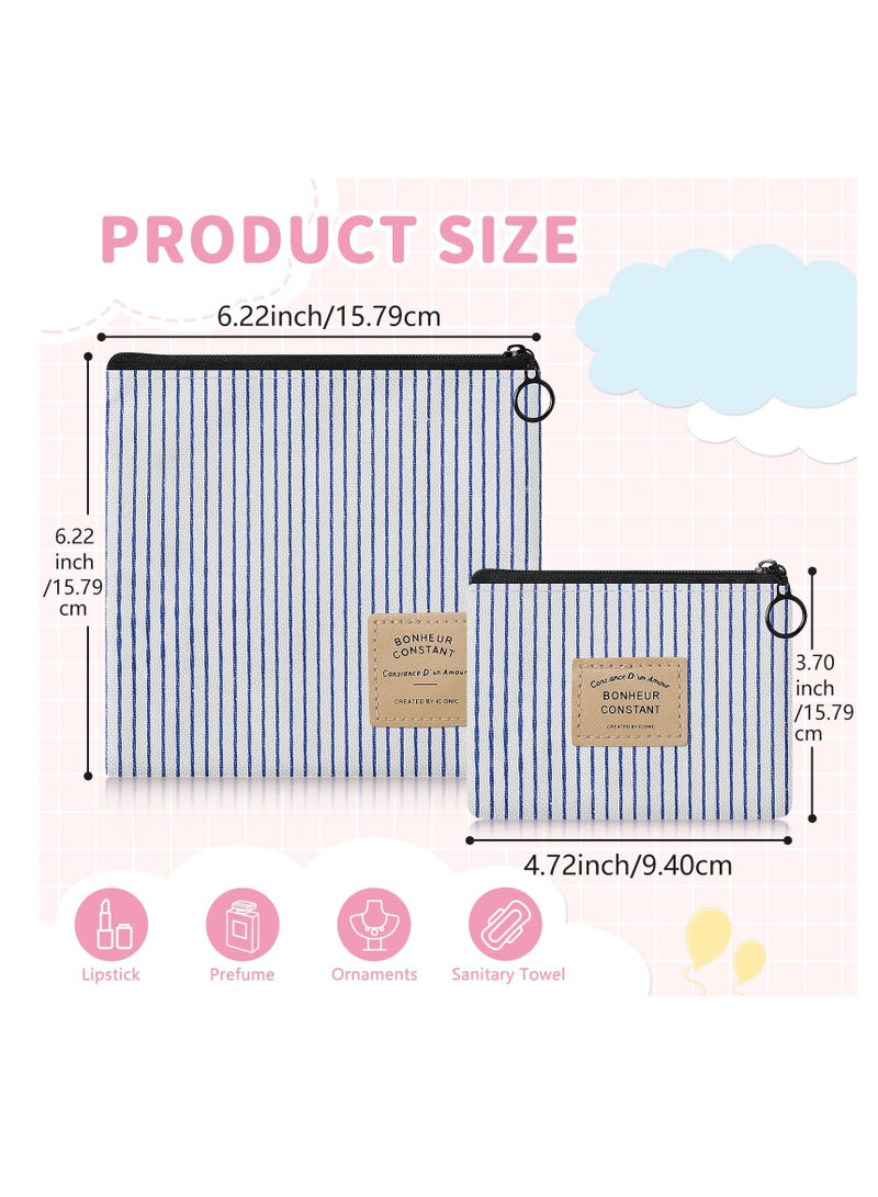 Zikra 4 Pcs Sanitary Napkin Storage Bag, Portable Period Bag with Zipper, Tampon Holder for Purse Menstrual Pad Bag Pouch for Feminine Products for Teen Girls Women Ladies Daily Use (Blue & Red Stripes) - Image 2