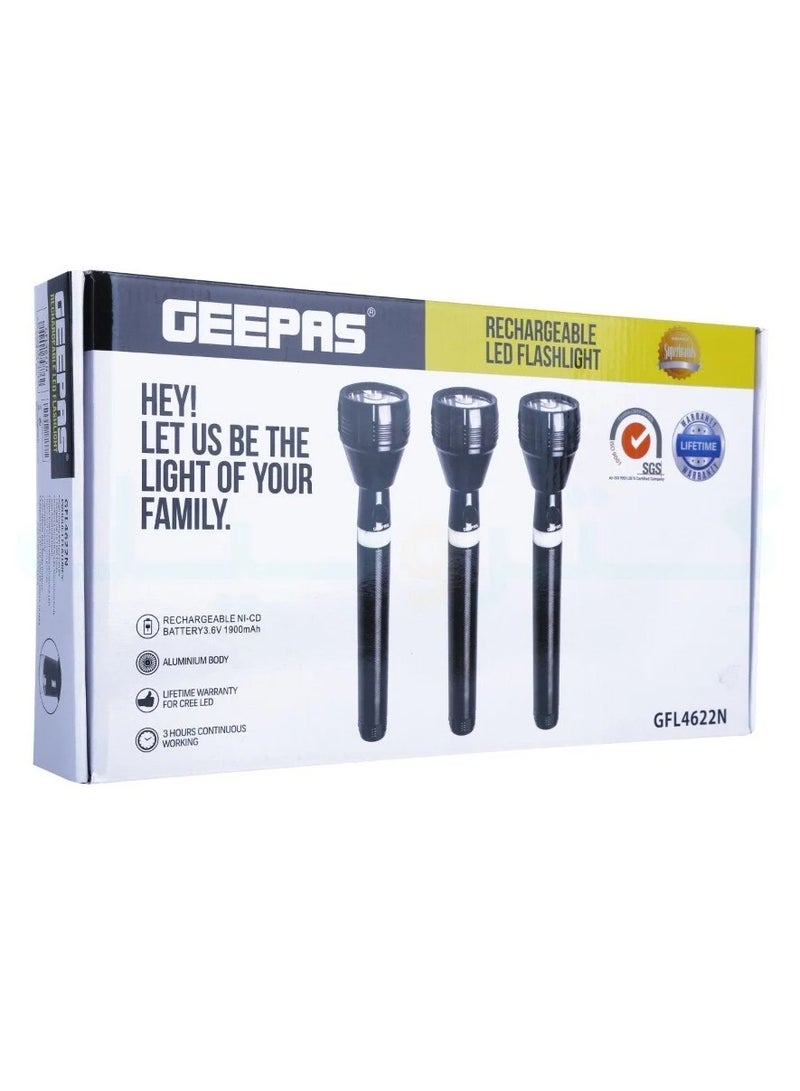 جيباس كشاف LED 3 في 1 قابل لإعادة الشحن، هيكل من الألومنيوم CREE LED مع بطارية Ni-Cd منفوخة بالمطاط GFL4622N أسود 26.5 سم أسود 26.5سم  - Image 3