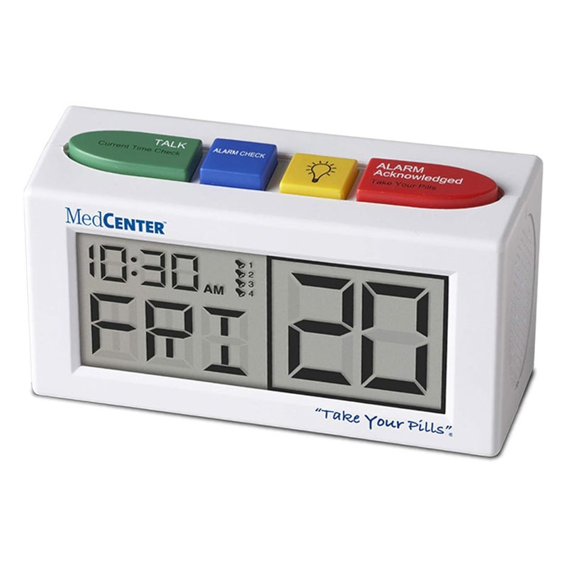 MEDCENTER Talking Alarm Clock Medication Pill Reminder Clock Talking Alarm Clock for Dementia and Visually impaired Digital Clock Ex Large White with Adapter Gift for Mom Dad Elderly Seniors