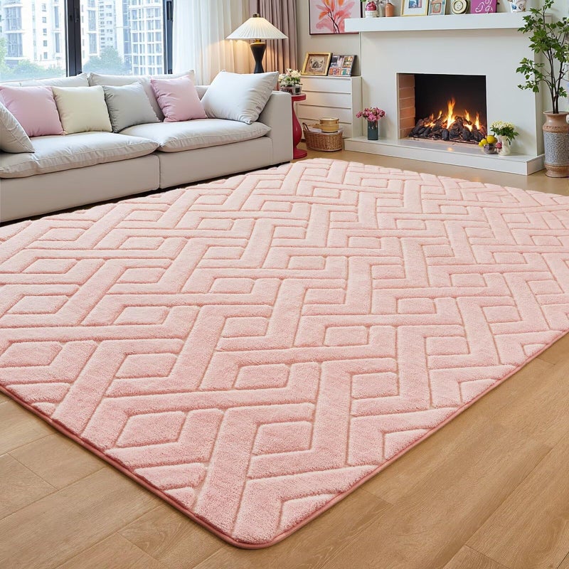 Flagover 5x7 Pink Washable Area Rug for Girls Bedroom Living Room, Modern Geometric Shag Non-Slip Rugs, Fluffy Plush Soft Memory Foam Carpet for Kids Room Nursery Decor - Image 1