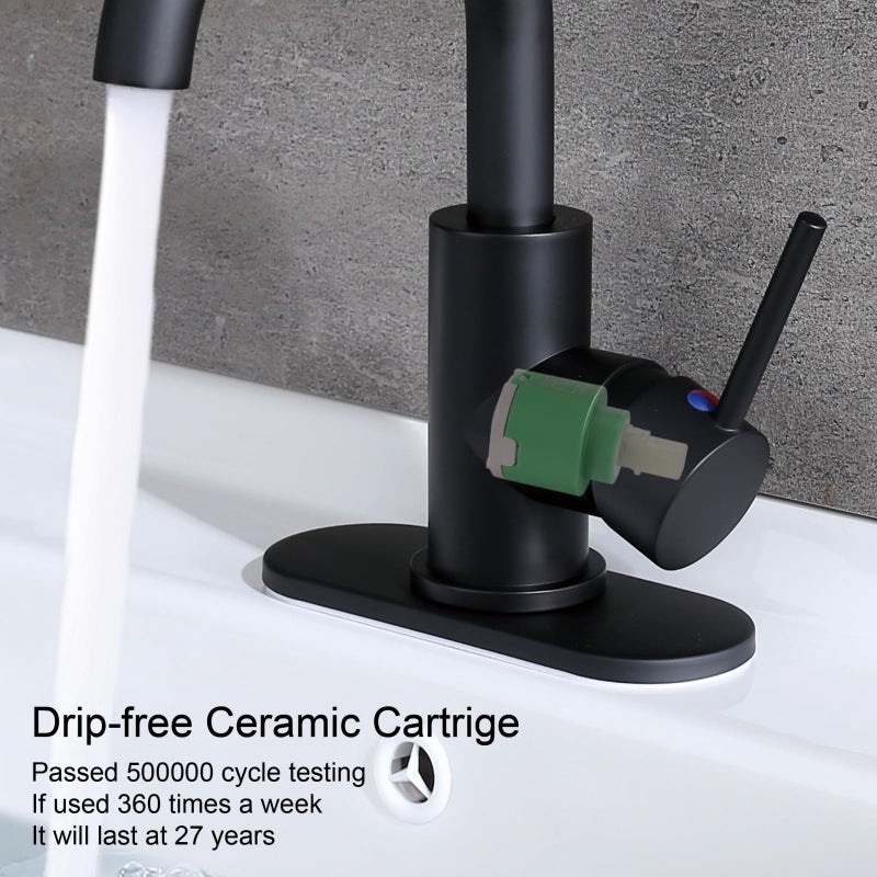 Rkf Single-Handle Bathroom Sink Faucet  Swivel Spout  With Pop-Up Drain With Overflow And Supply Hose Bar Sink Faucet Small Kitchen Faucet Tap Matte Black Bf3501P-Mb - Image 3