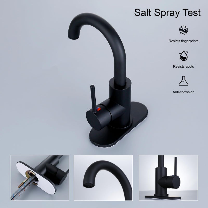 Rkf Single-Handle Bathroom Sink Faucet  Swivel Spout  With Pop-Up Drain With Overflow And Supply Hose Bar Sink Faucet Small Kitchen Faucet Tap Matte Black Bf3501P-Mb - Image 4