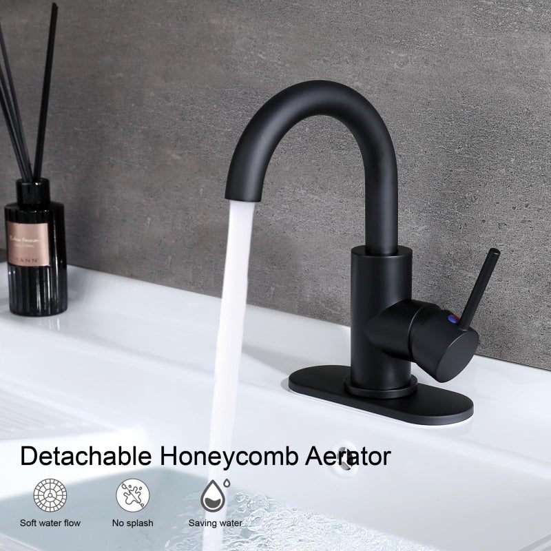 Rkf Single-Handle Bathroom Sink Faucet  Swivel Spout  With Pop-Up Drain With Overflow And Supply Hose Bar Sink Faucet Small Kitchen Faucet Tap Matte Black Bf3501P-Mb - Image 2