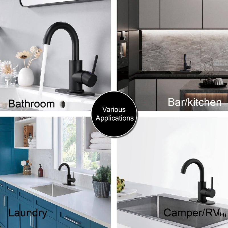Rkf Single-Handle Bathroom Sink Faucet  Swivel Spout  With Pop-Up Drain With Overflow And Supply Hose Bar Sink Faucet Small Kitchen Faucet Tap Matte Black Bf3501P-Mb - Image 5