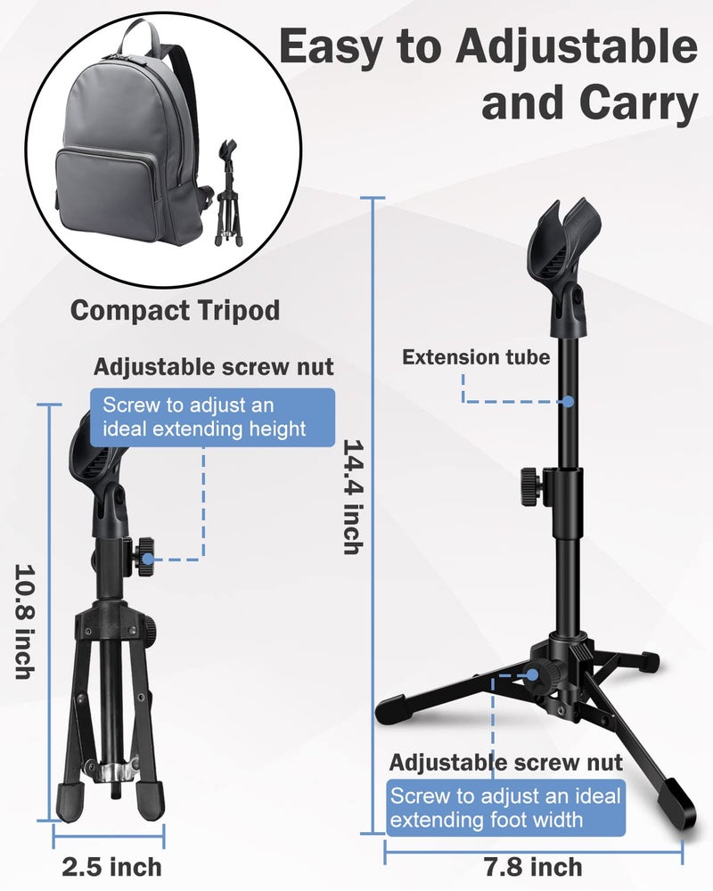 Mictop 2 Pack Desktop Mic Stand, Portable Foldable Tripod with Mic Clip Holder, Adjustable Microphone Stand For Dynamic Microphone. - Image 5