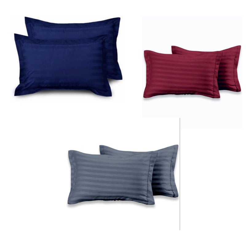 TrendRoad Satin Fabric Stripes Pattern Pillow Case Covers|Pack of 6|Color: Navy Maroon & Grey