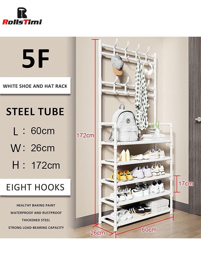 RollsTimi  Coat Rack with Shoe Storage 5-Tier Coat and Shoe Rack Shoe Rack with Coat Hanger Coat Rack Stand with Shoe Rack Shoe Stand Organizer with 8 Hooks for Hallway, Entryway - Image 3