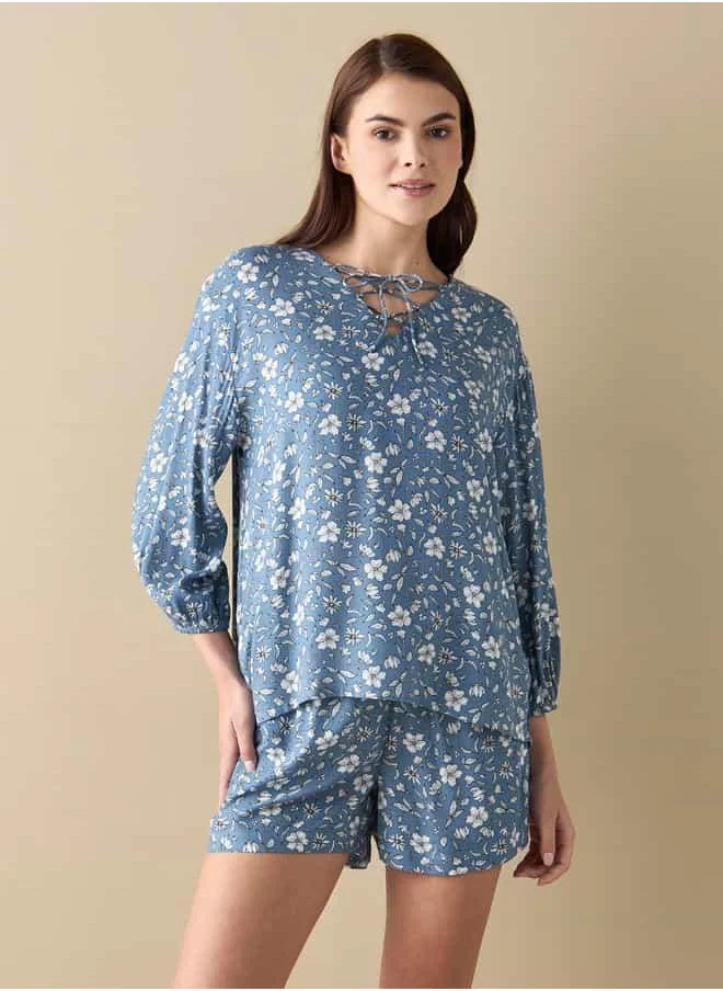 فاف All-Over Floral Print Top and Shorts Set