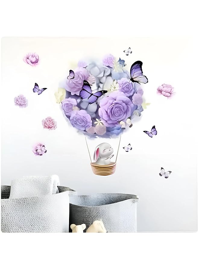 erorex Purple Flowers Wall Stickers Butterfly Flower Vinyl Wall Stickers Removable And Stick Wallpaper Art For Living Room Nursery Playroom - Image 2