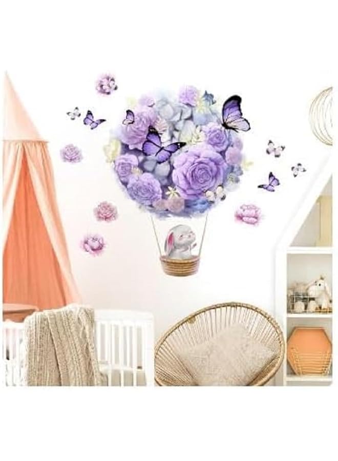 erorex Purple Flowers Wall Stickers Butterfly Flower Vinyl Wall Stickers Removable And Stick Wallpaper Art For Living Room Nursery Playroom - Image 3