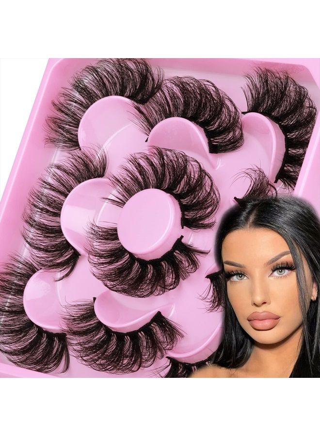 Focipeysa Dramatic Eyelashes Fluffy Faux Mink Lashes 22mm Long False Eyelashes D Curl Eyelashes that Look Like Extension 5 Pairs Pack - Image 1