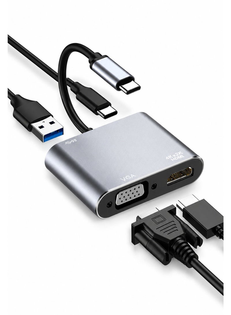 VERTEX 4-in-1 USB-C Multiport Hub with HDMI, VGA, USB 3.0 & USB-C Data Port, Type-C Adapter for Display Expansion, Data Transfer, Laptop, Tablet & MacBook - Image 1
