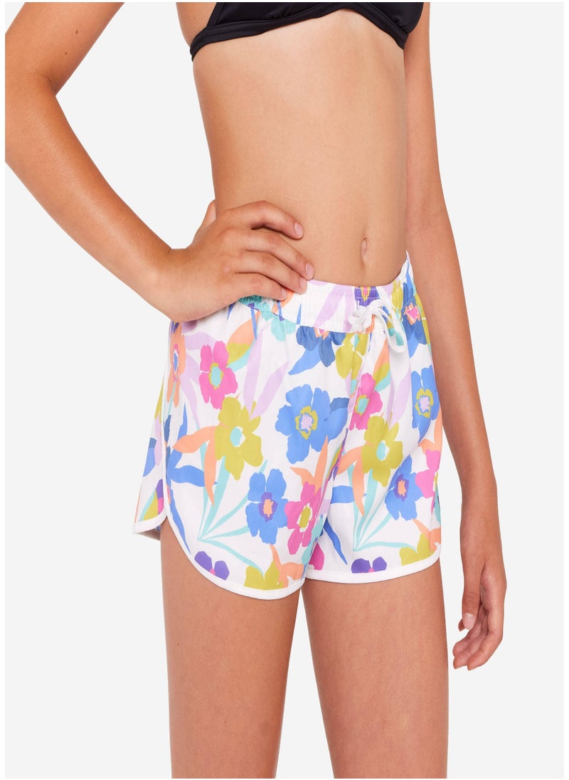 OLAIAN OLAIAN by DECATHLON, Girls’ surfing swim shorts - Katy azalea white  - Image 1