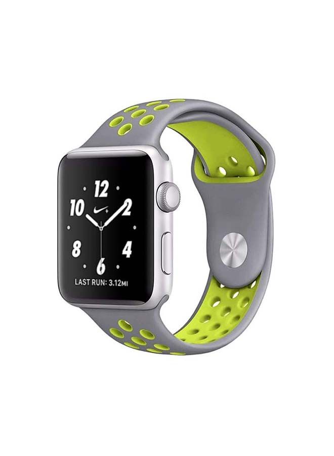 NIBEMINENT Breathable Silicone Sports Replacement Band For Apple Watch Series 4/5/6/7/SE 38/40/41mm Silver / Volt