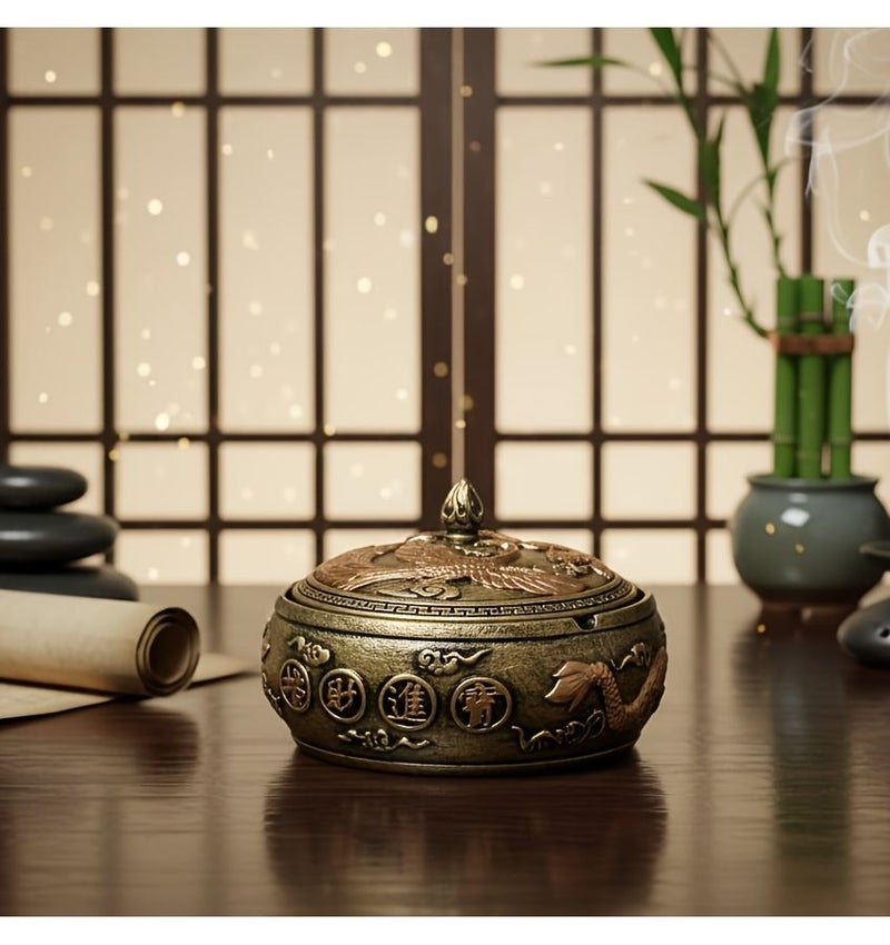 Brass Ashtray With Phoenix Dragon Design Windproof For Patio Home Office Decor - Image 5