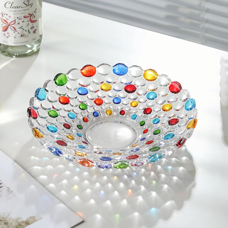 KNC Colorful Crystal Glass Fruit BowlHand Painted Pearl Point Art Glass Bowl Decorative Plate to Display Salad Dessert Cake Candy Snack for HomeOfficeWedding Lagre HMF25 - Image 3
