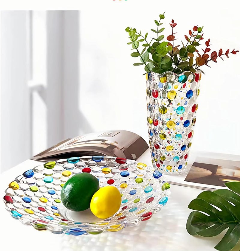 KNC Colorful Crystal Glass Fruit BowlHand Painted Pearl Point Art Glass Bowl Decorative Plate to Display Salad Dessert Cake Candy Snack for HomeOfficeWedding Lagre HMF25 - Image 4