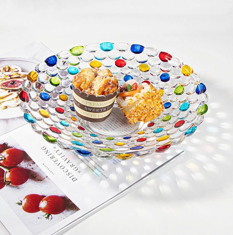 KNC Colorful Crystal Glass Fruit BowlHand Painted Pearl Point Art Glass Bowl Decorative Plate to Display Salad Dessert Cake Candy Snack for HomeOfficeWedding Lagre HMF25 - Image 5