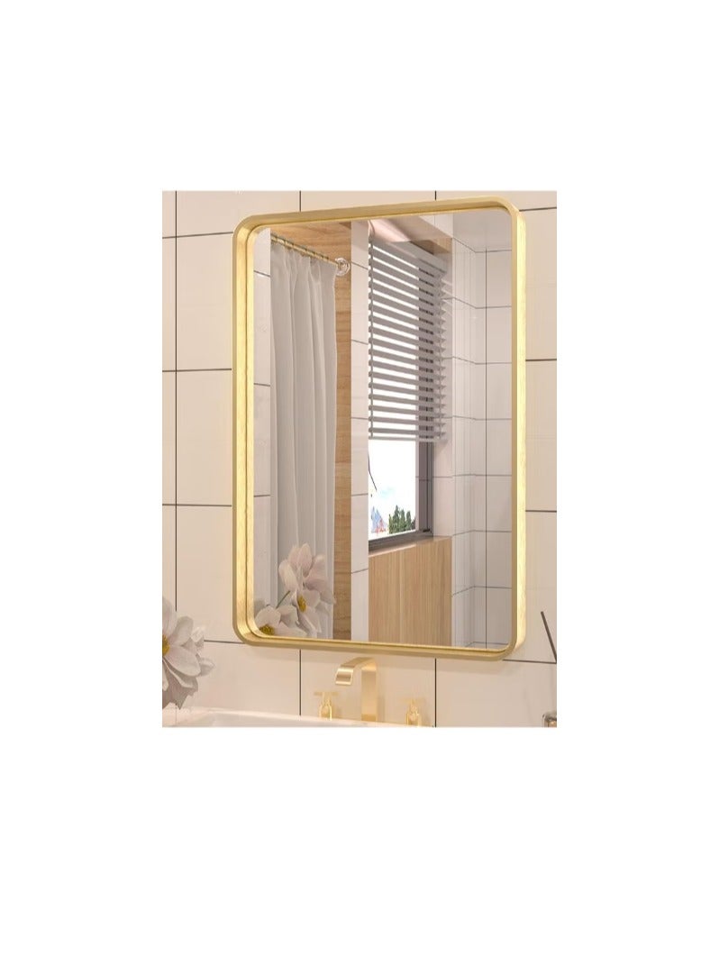 Wall Mounted Bathroom Mirror Round Corners Vanity Makeup Mirror Vertical or Horizontal Hanging for Bathroom Bedroom Dressing Table Wall (60 * 90cm, Gold) - Image 1