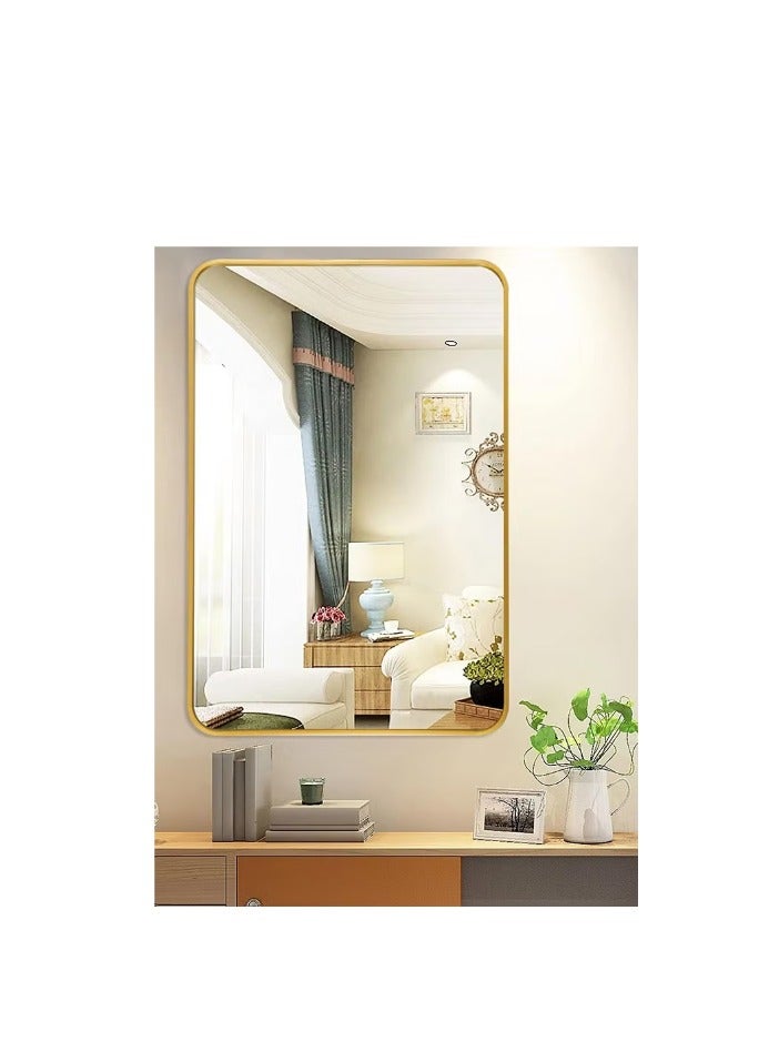 Wall Mounted Bathroom Mirror Round Corners Vanity Makeup Mirror Vertical or Horizontal Hanging for Bathroom Bedroom Dressing Table Wall (60 * 90cm, Gold) - Image 2