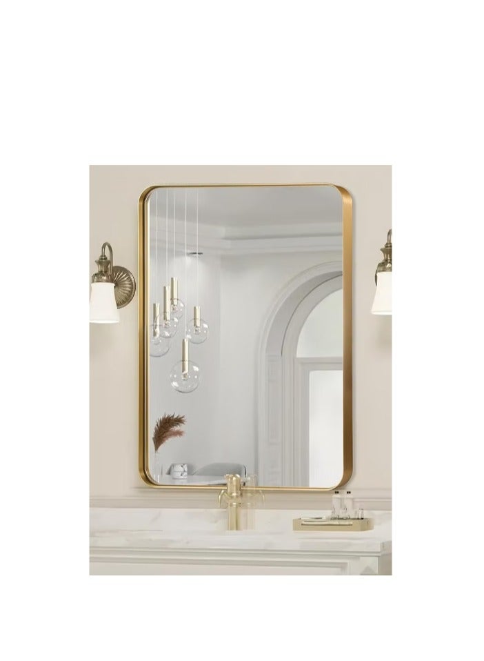 Wall Mounted Bathroom Mirror Round Corners Vanity Makeup Mirror Vertical or Horizontal Hanging for Bathroom Bedroom Dressing Table Wall (60 * 90cm, Gold) - Image 3