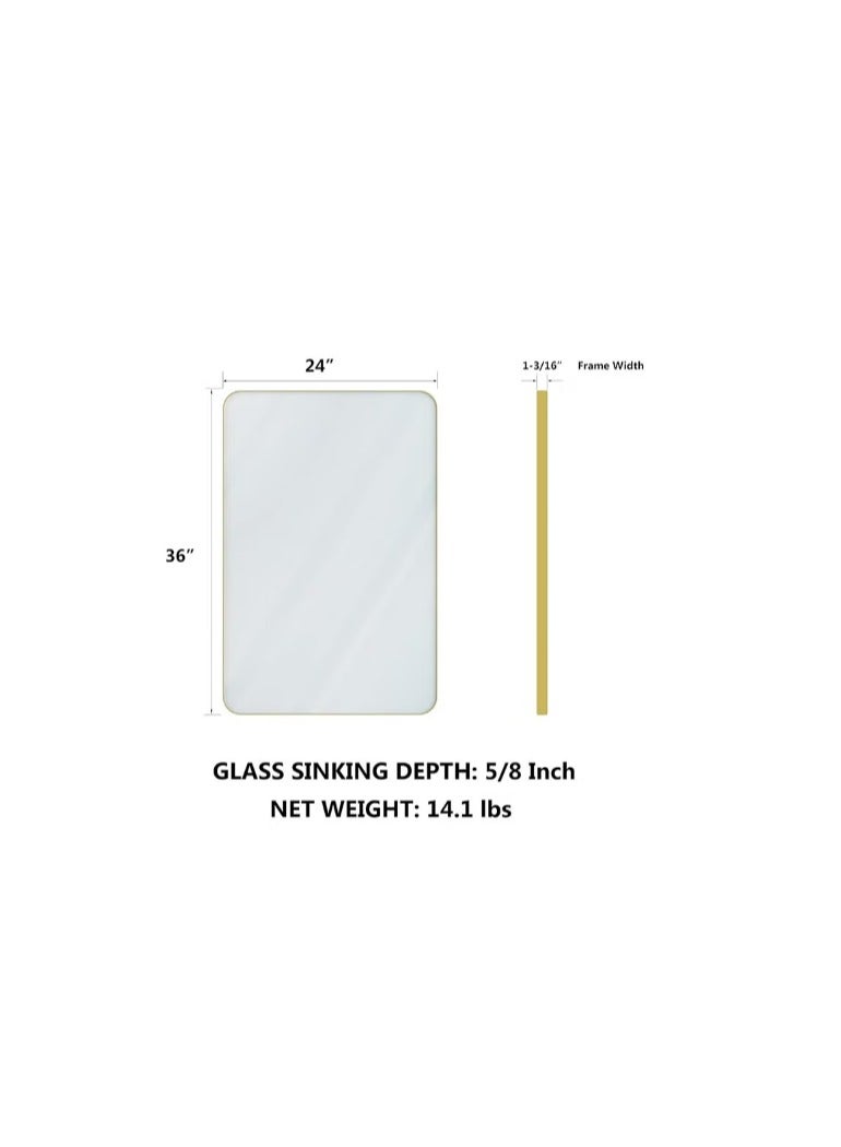 Wall Mounted Bathroom Mirror Round Corners Vanity Makeup Mirror Vertical or Horizontal Hanging for Bathroom Bedroom Dressing Table Wall (60 * 90cm, Gold) - Image 4