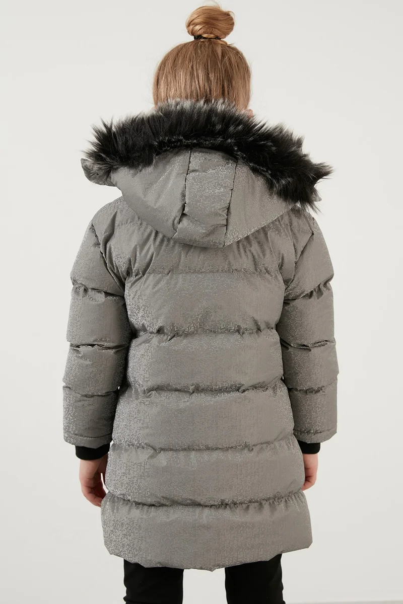 ليلا Collar Faux Fur Plush Lined Removable Hooded Slim Cut Winter Coat Girls' COAT 5760002