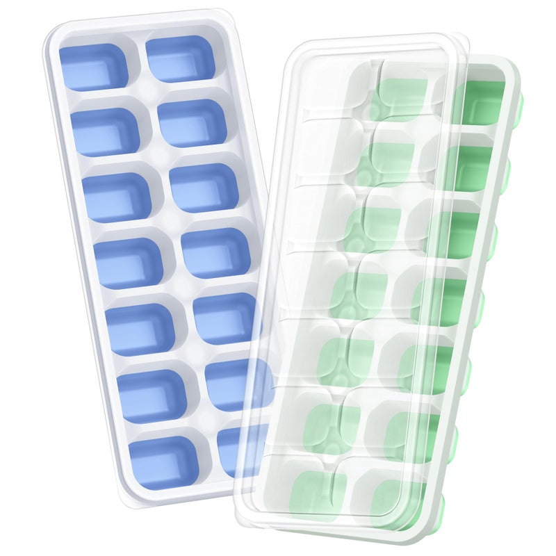 ChefAide Ice Cube Tray with Lid, 2 Packs 28 Cubes Durable Stackable Ice Cube Trays for Freezer with Removable Lids, Easy-Release Plastic & Silicone Ice Tray for Cocktail, Coffee - Image 1