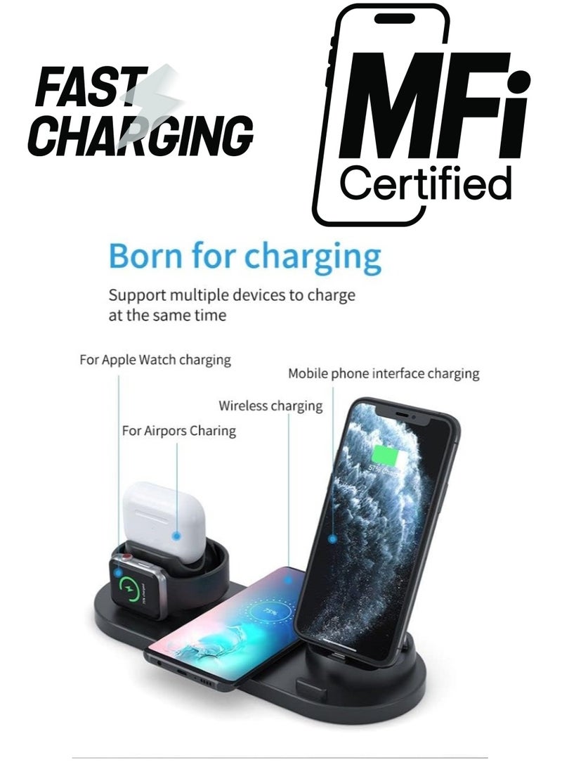 Wireless Charger, 6 in 1 Wireless Fast Charging Station for Apple Watch/AirPods Pro/iPhone 13/12/11/11pro/11pro Max/X/XS/XR Samsung S20/S10  - Image 1