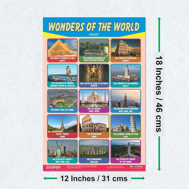 ESCAPER Wonders of the World Educational Charts for Kids, Charts for Kids Learning (11.5 x 17.5 inches), Kids Study Material, Kids Learning Books, Educational Posters - Image 2