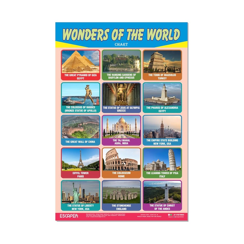 ESCAPER Wonders of the World Educational Charts for Kids, Charts for Kids Learning (11.5 x 17.5 inches), Kids Study Material, Kids Learning Books, Educational Posters - Image 1