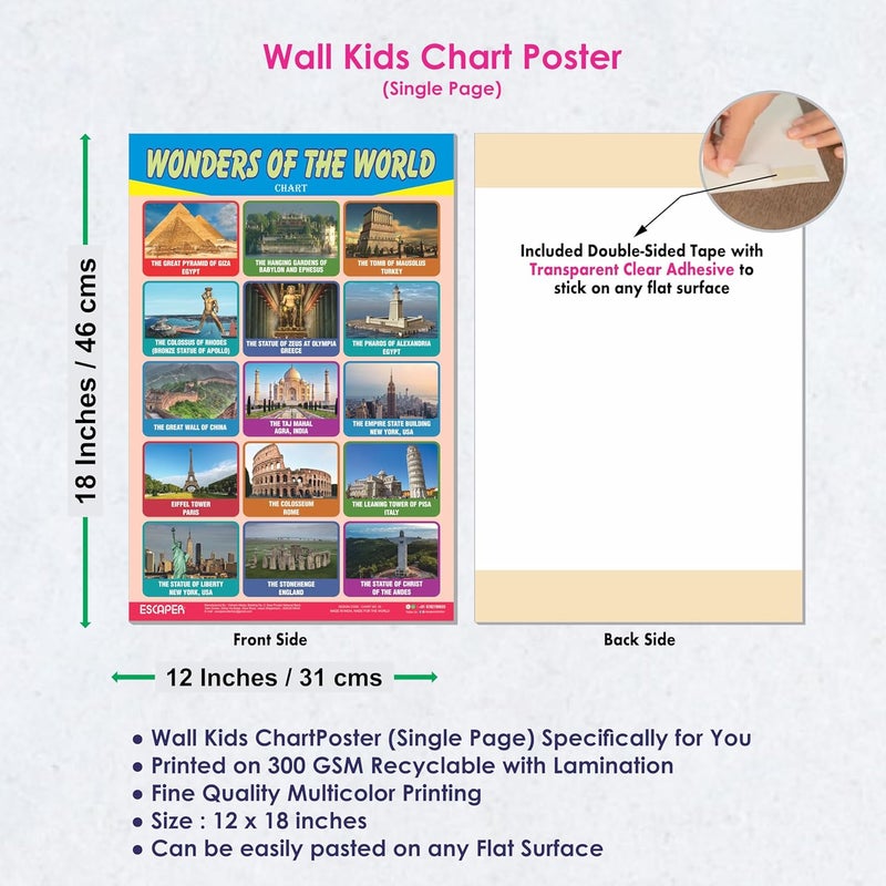ESCAPER Wonders of the World Educational Charts for Kids, Charts for Kids Learning (11.5 x 17.5 inches), Kids Study Material, Kids Learning Books, Educational Posters - Image 3