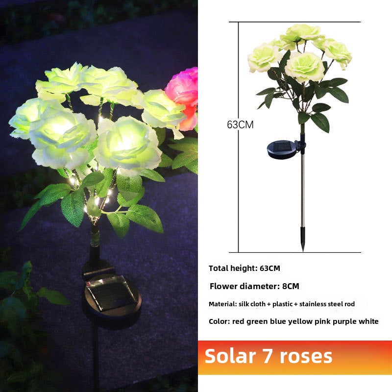 In stock whole solar 7-head rose bouquet led wedding courtyard layout Valentine's Day artificial flower decorative colored lights(Green) - Image 5