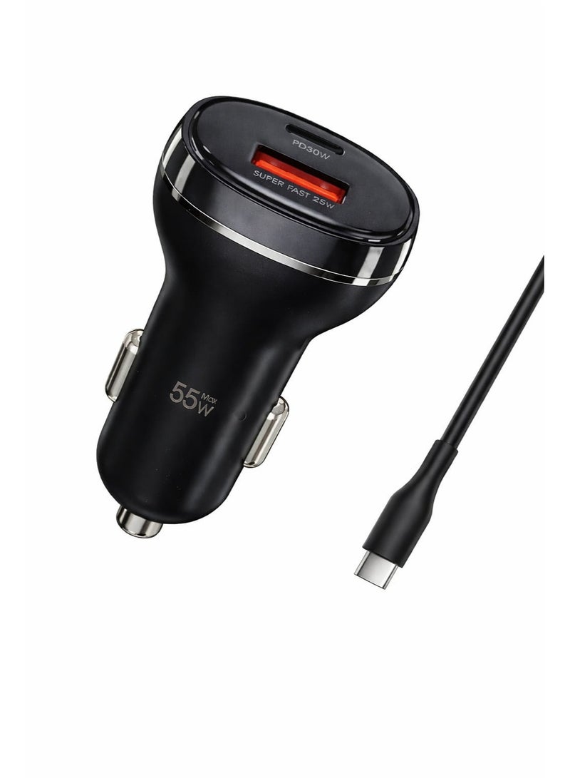 شاحن سيارة فائق السرعة من DADU بقوة 55W مزود بمنافذ PD و USB، وكابل من النوع C، موديل DC-166