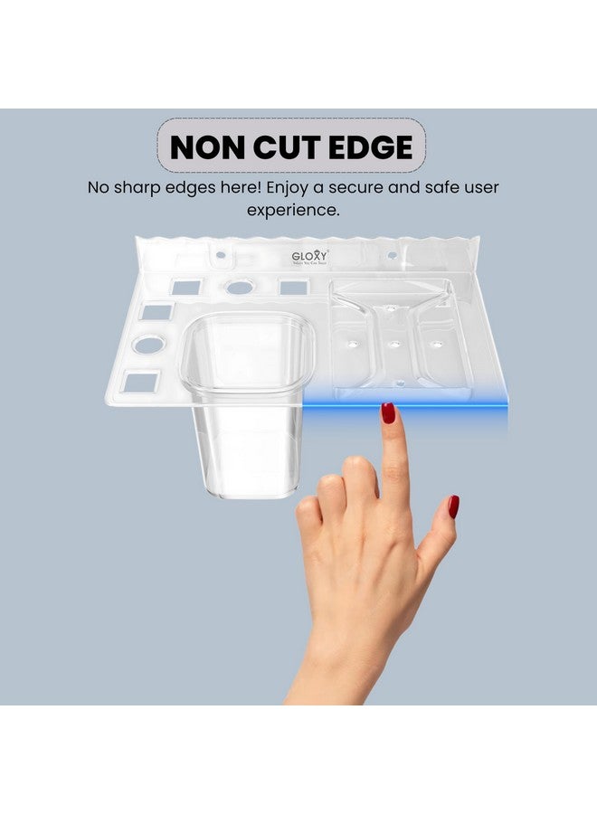 GLOXY Unbreakable Wall Mount Acrylic Corner soap Dish with Toothbrush & Tumbler Holder Shelf Usable for Bathroom and Wash Basin Area, Bathroom Accessories - Image 5